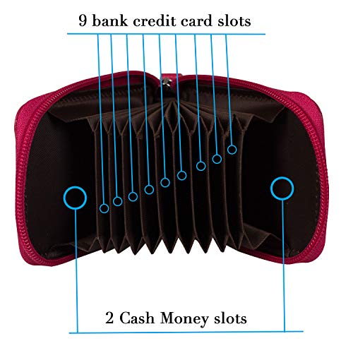 Image of Credit Card Case Organizer Genuine Leather Zip-Around Security Wallet Rose Red