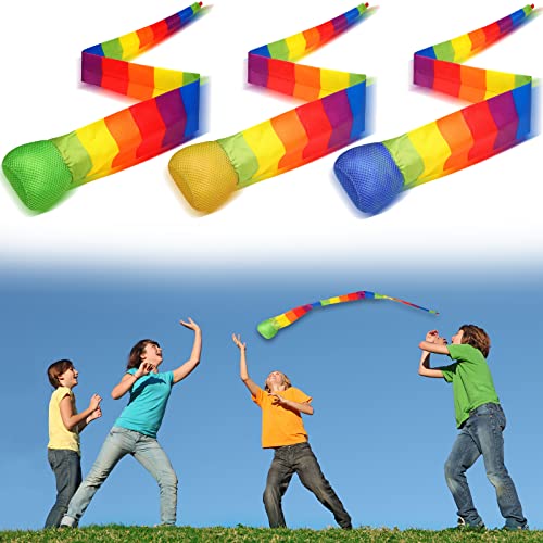 3 Pieces Catch Tail Foam Balls Soft Rainbow Play Ball Educational Sports Playground Balls Colorful Meteor Ball with Rainbow Tails for Kids Kindergarten School Sensory Training, 23.62 Inch Long