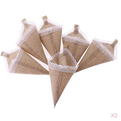 12pcs Hanging Burlap Lace Flower Basket Pew Cone Wedding Home Decoration DIY | Home & Garden | Wedding Supplies | Venue Decorations-image-9