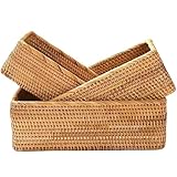Rattan Storage Baskets, Wicker Baskets for Organizing, Hand Woven Fruit Basket, Decorative Baskets for Kitchen Counter, Living Room, Bathroom, Set of 3