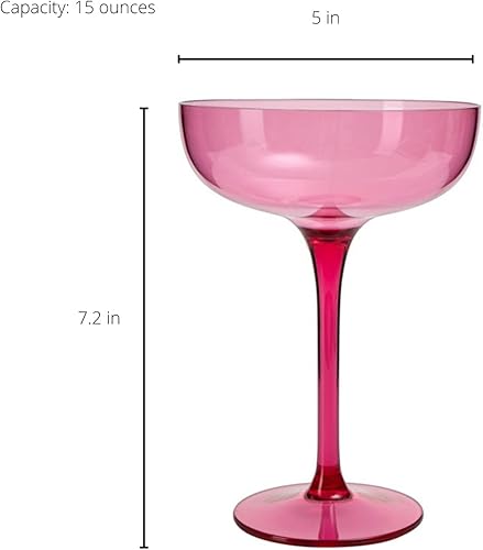 Miniatura 8 de Vasos irrompibles de plástico acrílico a prueba de roturas para Martini, Margarita, champán y cóctel, vasos grandes tipo copa de 15 onzas, juego