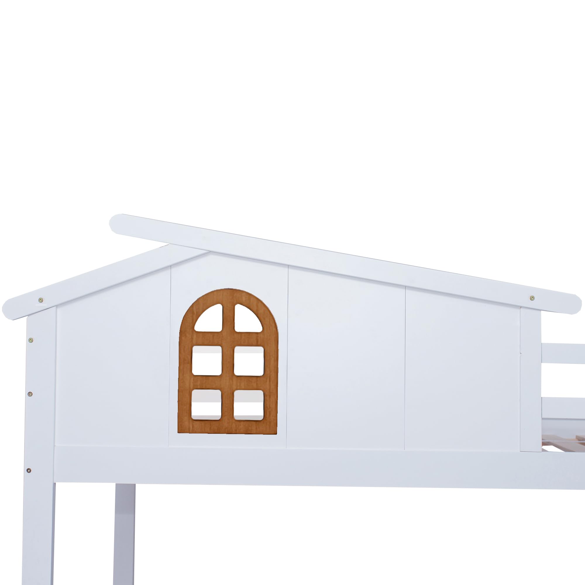 Letto a castello con finestre e scale ribaltabili a quattro livelli, bambini e letto madre con scivolo, telaio in legno massello bianco, 90 x 200 cm e 120 x 200 cm (letto a castello + 1 letto