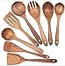Axpdefi Drewniane przybory kuchenne naturalny zestaw przyborów do gotowania tekowego patelnia nieprzywierająca duża kuchnia przybory kuchenne drewniana szpatułka, łyżka, cedzak, widelec do sałatki do gotowania zestaw 8 sztuk