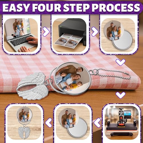 12 Pcs Angel Wings Sublimation Blanks – Double-Sided Sublimation Memorial Blanks | Holds 1.6" Round Photo – Aesthetic Design, Easy Print | DIY Keepsake & Gift Giving | Graduation Tassel Photo Charm by NADOBA - Image 5
