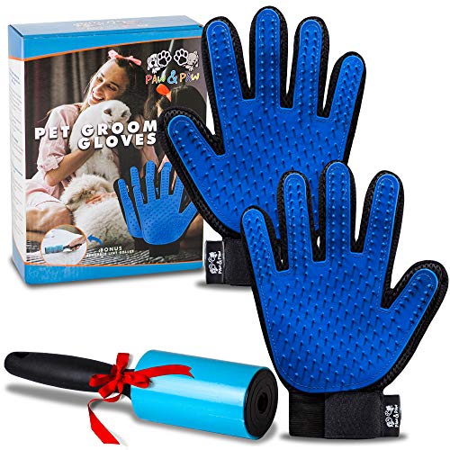 Paw & Paw Pet Grooming Gloves, Breathable and Comfortable Washing/Deshedding Bath Brush. Gentle Massage Tool, Great Hair Remover for Dogs Cats Horses with Short/Long Fur