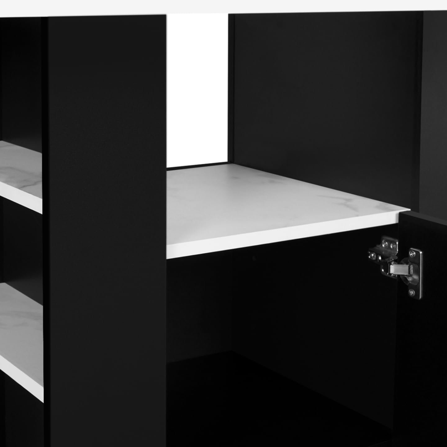 IDMarket - Ilot Central UGO 110 cm Effet marbre et Noir Alaska avec rangements