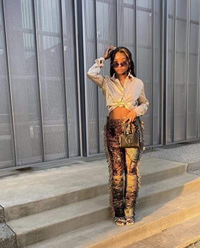 NIFTRIRY Women Hippie Tassel Pattern Printing Elastic Pants4