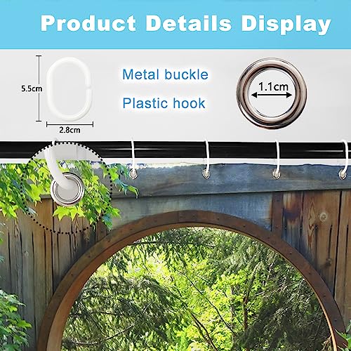 SDOTPMT 55x72inch Garden Scenery Shower Curtain Green Botany Leaves Natural Village Bath Curtain Round Wooden Door Farmhouse Vintage Bathtub Curtain for Bathroom Decor Fabric Polyester with Hooks - Image 7