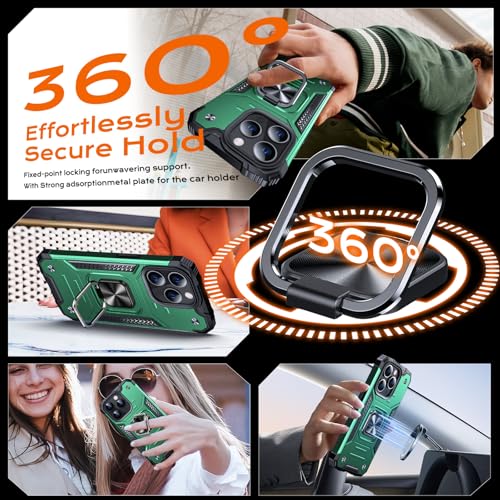 Image of Anqrp Heavy Duty Case for iPhone 13 Pro Case with Enhanced Ring Holder Grip Stand, Military Grade Shockproof Rugged Drop Protective Silicone Hard Slim iPhone 13 Pro Phone Case Cover,Forest Green