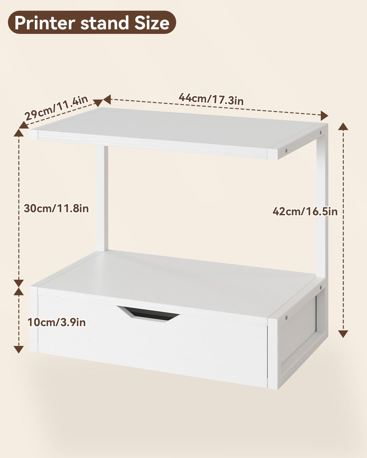 IBUYKE 2 Tier Desktop Printer Stand,Printer Table with Storage Shelf,Multi-Purpose Desk Organizer for Folders,Books,for Fax Machine, Scanner,Home Office,White TLJ015W