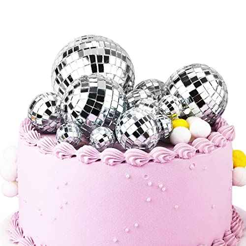 13pcs Mini Disco Balls Decoration, 4 Sizes Disco Ball Cake Toppers for Birthday Cake Party Cake Disco Ball Party Decorations Disco Theme Accessories for 70s Theme Party Favor