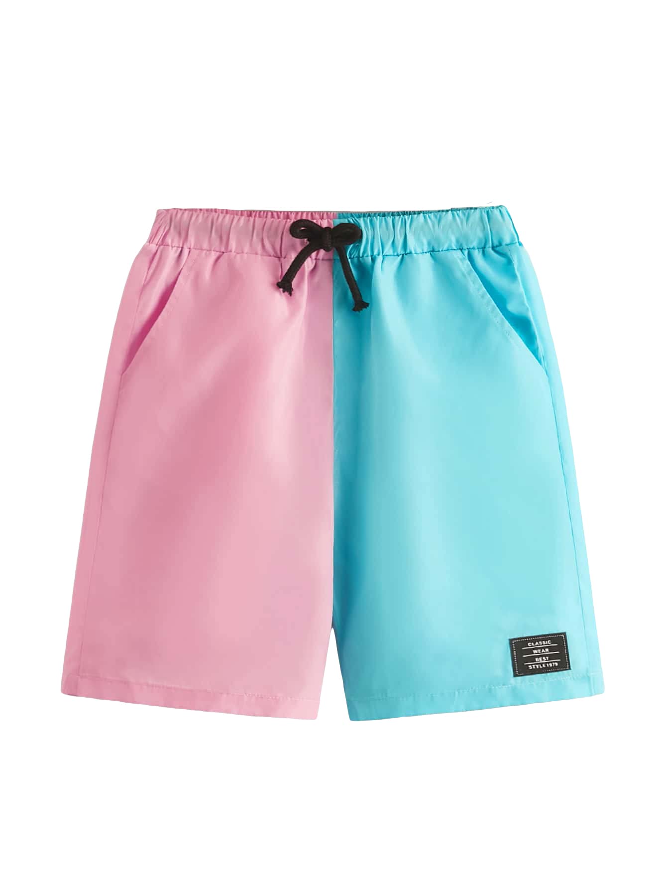 OYOANGLE Boy's Colorblock Letter Drawstring Waist Straight Leg Shorts with Pockets