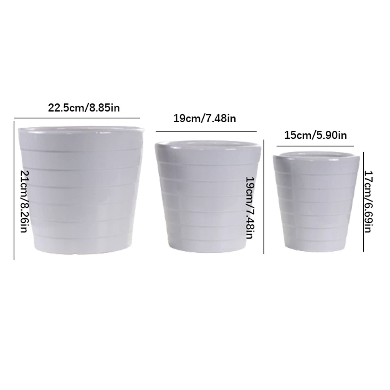 Vasi da Giardino Vasi per Piante in Ceramica, Fioriere con Foro di Drenaggio, Vasi da Giardinaggio Moderni con Strisce Orizzontali per Interni Esterni, Bianco
