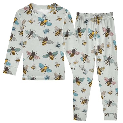 Pajama Sets Long Sleeve Bee Colorful Pattern Soft Comfy Sleepwear 2 Piece PJS 3-8T