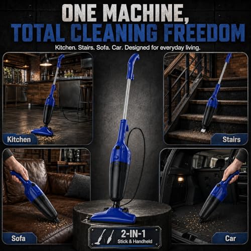 Image of FUNCCUBE Vacuum Cleaners for Home - Corded Stick Vacuum Cleaner, High Power Suction Vac for Pet Hair Carpet Hardwood Floor, Household Hand Lightweight Handheld Portable Car Vac, (Blue)