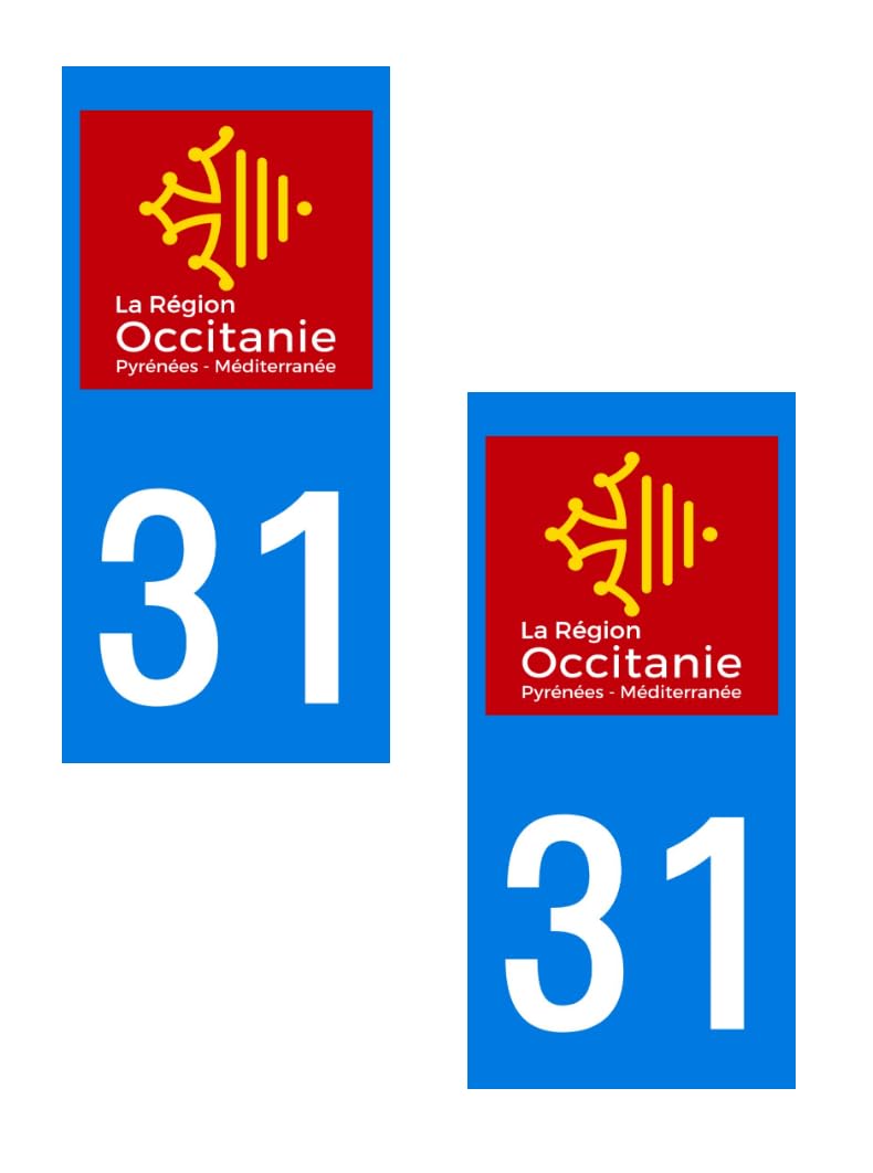 Autocollants Stickers plaque immatriculation scooter moto département 31 Haute-Garonne Logo Région Occitanie - Auto