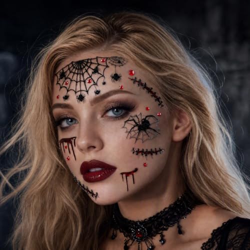 2 Sheets Halloween Face Stickers Halloween Face Tattoos for Women Men Kids - image 6