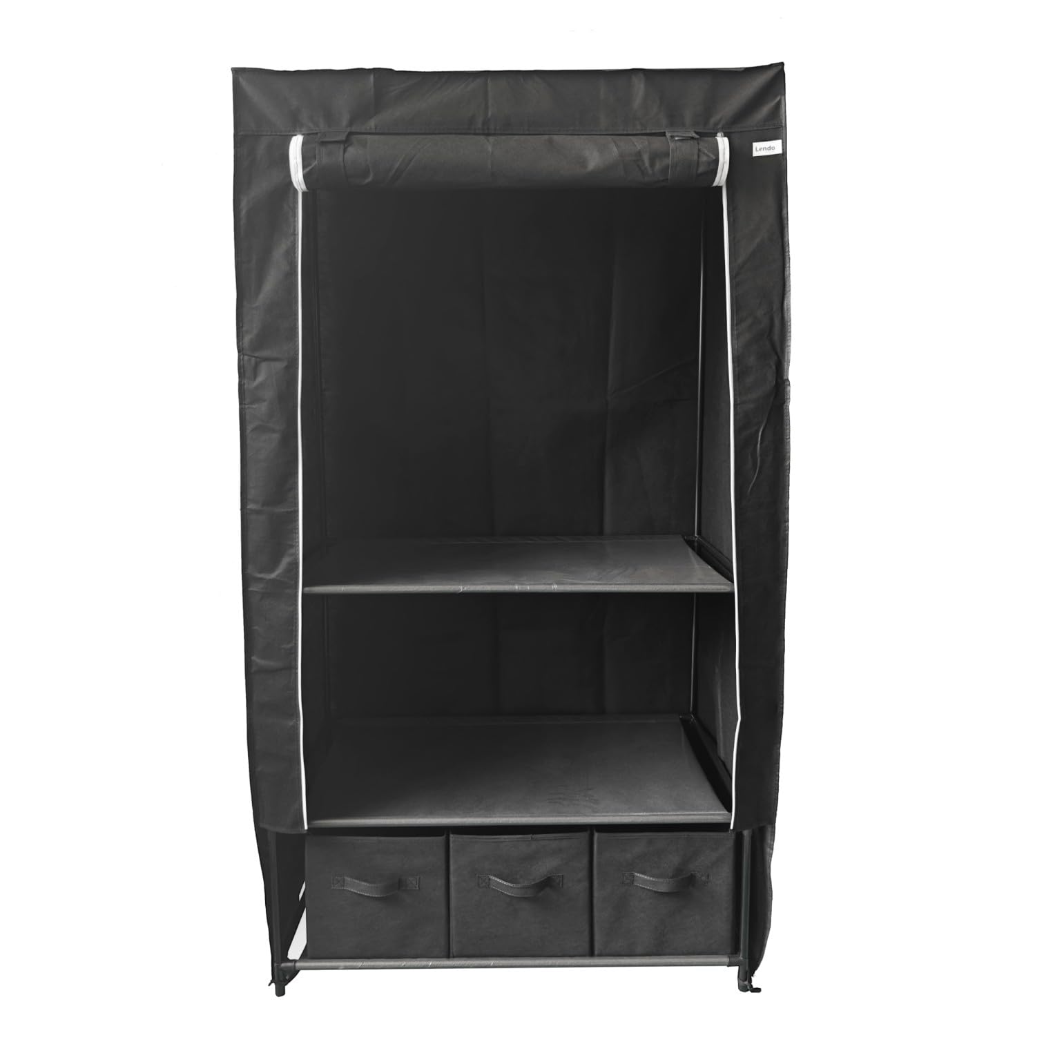 Armoire de Rangement Penderie Tissu Armoire Chambre Portable pour Chambre D'adulte - Barre de Suspension, étagère pour Sacs, Jouets, Chaussures, Salon - Noir/Gris (Noir, 90x47x163cm)