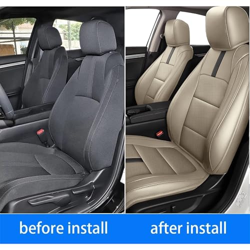 Image of AOMSAZTO Custom Fit Seat Covers for Honda Civic: Hatchback 2022 2023 2024 Sport /LX &Hatchback Hybrid Sport 2025 Full Set Faux Leather Breathable Waterproof Car Seats Covers Beige