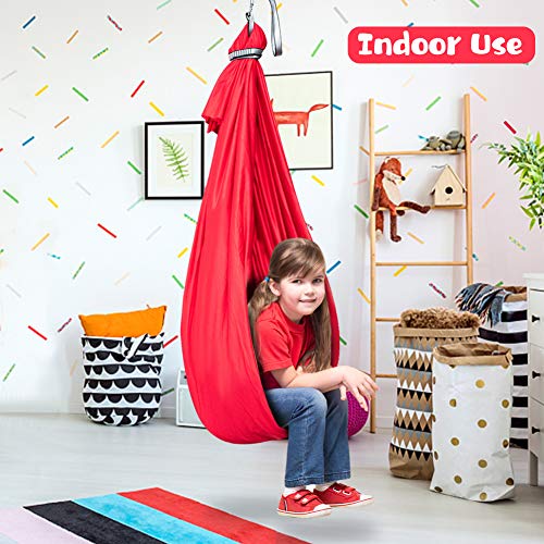 Therapy Swing For Kids With Special Needs (Hardware Included) Snuggle Swing Cuddle Hammock Indoor Adjustable Aerial Yoga For Children With Autism, Adhd, Aspergers, Sensory Integration (Red) #TOP6