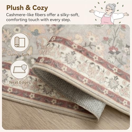 GRANNY SAYS Rug Runners for Hallways Non Slip, Washable Runner Rug for Kitchen Floor, Carpet Runner for Entryway, Laundry Room, 5x7 Long Kitchen Rugs with Rubber Backing, Vintage Rug Beige Floral — view 3