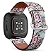 CJBROES Replacement Leather Watch Band, Compatible with Fitbit Versa 3 and Fitbit Sense of Wristband Bracelet Accessory - Floral Roses
