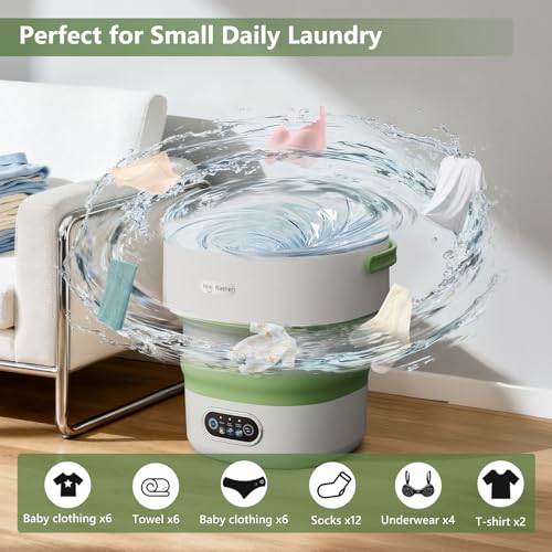 Image of Mini Laundry Machine 16L - Foldable Portable Laundry Machine and Spinner for Baby Clothes, Underwear, Socks; Ideal for Travel, Dorms, Camping