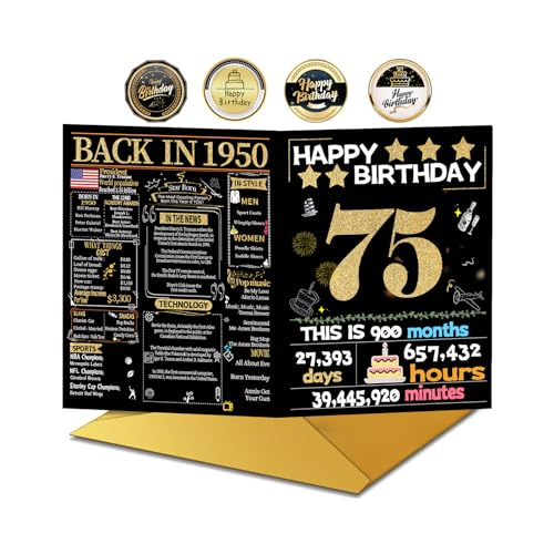 Joycard 75th Birthday Card with Envelope, 75th Birthday Decorations for Women Men, 75th...