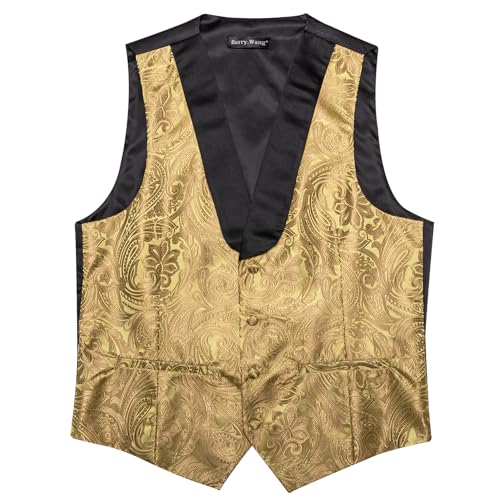 Image of Barry.Wang Mens Silk Lapel /Shawl Collar Vest Tie Sleeve Holder Set Formal /Casual Paisley Vests Wedding Tuxedo Waistcoat