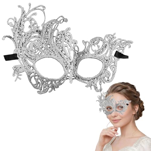 Gorbgle Lace Masquerade Mask for Women Venetian Eye Mask for Halloween Costume Ball Mardi Gras Cosplay Party Silver