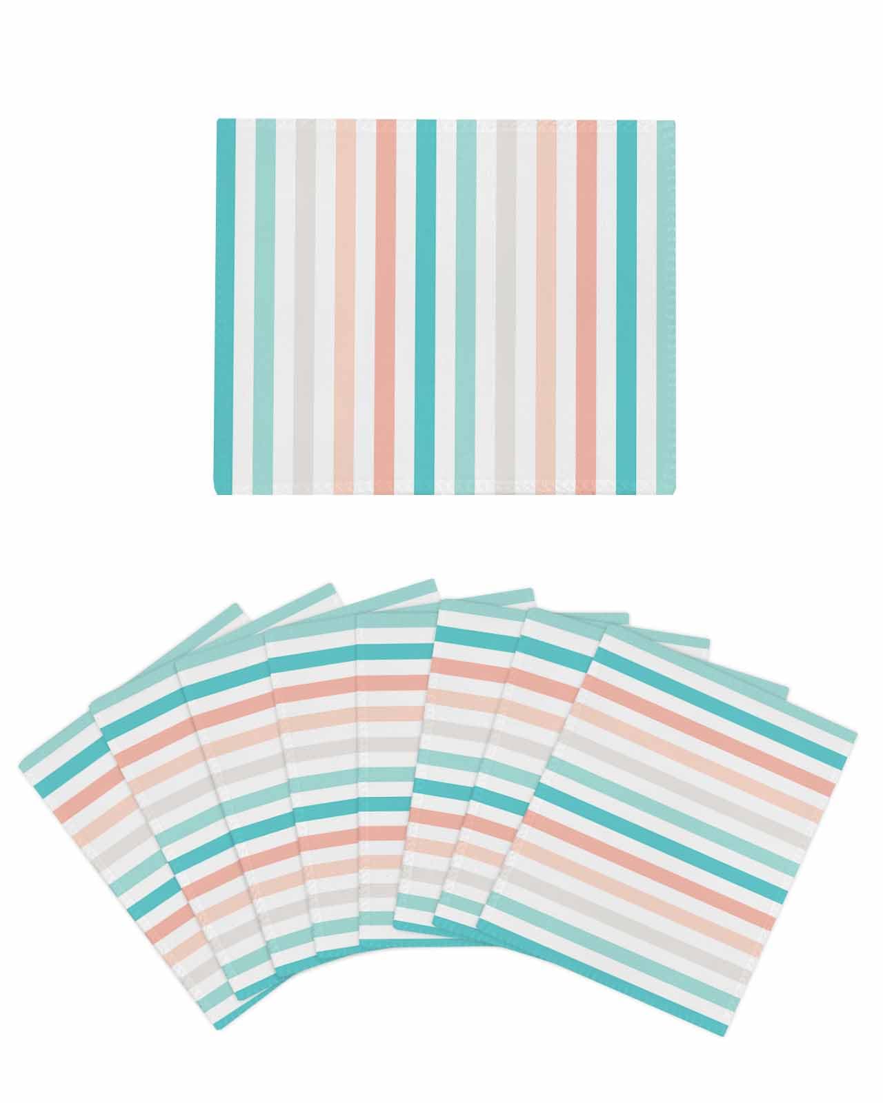 8 Pack Coral Red Aqua Stripes Kitchen Dish Cloths, Minimalist Abstract Vertical Striped Dishcloths for Kitchen, Reusable Paper Towels, Super Absorbent Quick Drying Washcloths Cleaning Wipes, 8x7 inch