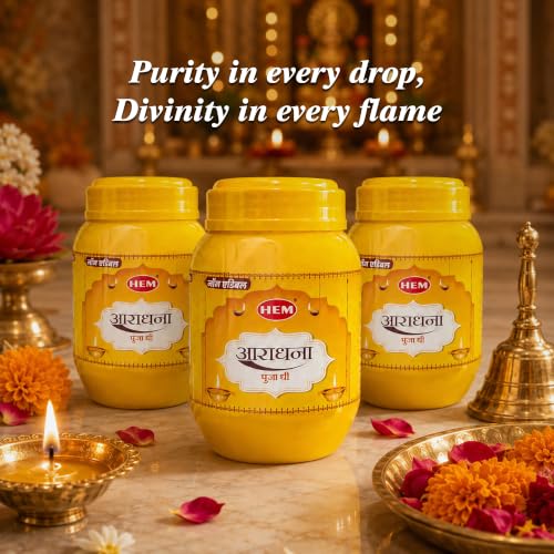 Image of Hem Aradhana Puja Ghee | 450ml Non-Edible Ghee for Lighting Diyas, Lamps & Rituals | Perfect for Pooja, Prayers, Festivals & Devotional Use | Pure Aromatic Ghee for Worship & Spirituality | Pack of 3