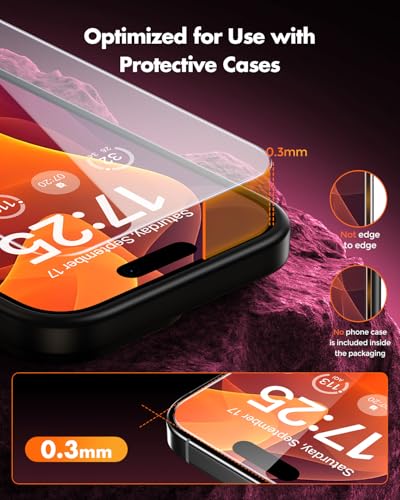Image of UNBREAKcable for iPhone 16 Screen Protector [Quick-Installation Box] 3-Pack 9H+ Hardness Shatterproof Tempered Glass [99.99% HD Clear] [Case Friendly] [Bubble Free] for iPhone 16 6.1 inch