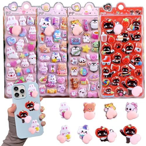 Calcomanía 3D, 4 hojas de calcomanías adhesivas con temática de glúteos, calcomanías 3D para álbumes de recortes, para niños, álbumes de recortes, funda de teléfono, laptop, recuerdos de fiesta