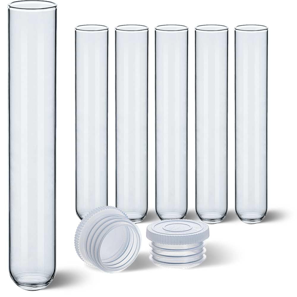 Tuuters Glas Reagenzglas mit Verschluss 25 Stück - 250 x Ø30mm Glasröhrchen | Reagenzgläser mit Deckel, luftdicht, ca. 150ml, 25cm hoch, 3cm breit, für Salz, Gewürze, Vanille, Kräuter, Tee aufbewahren