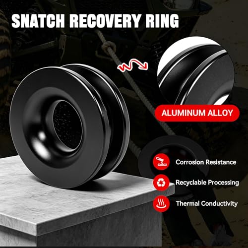 Image of BARTOO Winch Snatch 66000 LB Recovery Ring with 2PCS Soft Shackle 1 /2 inch X 22 Inch Winch Rope, for ATV UTV SUV Truck Off-Road Vehicle Recovery Accessories, Black