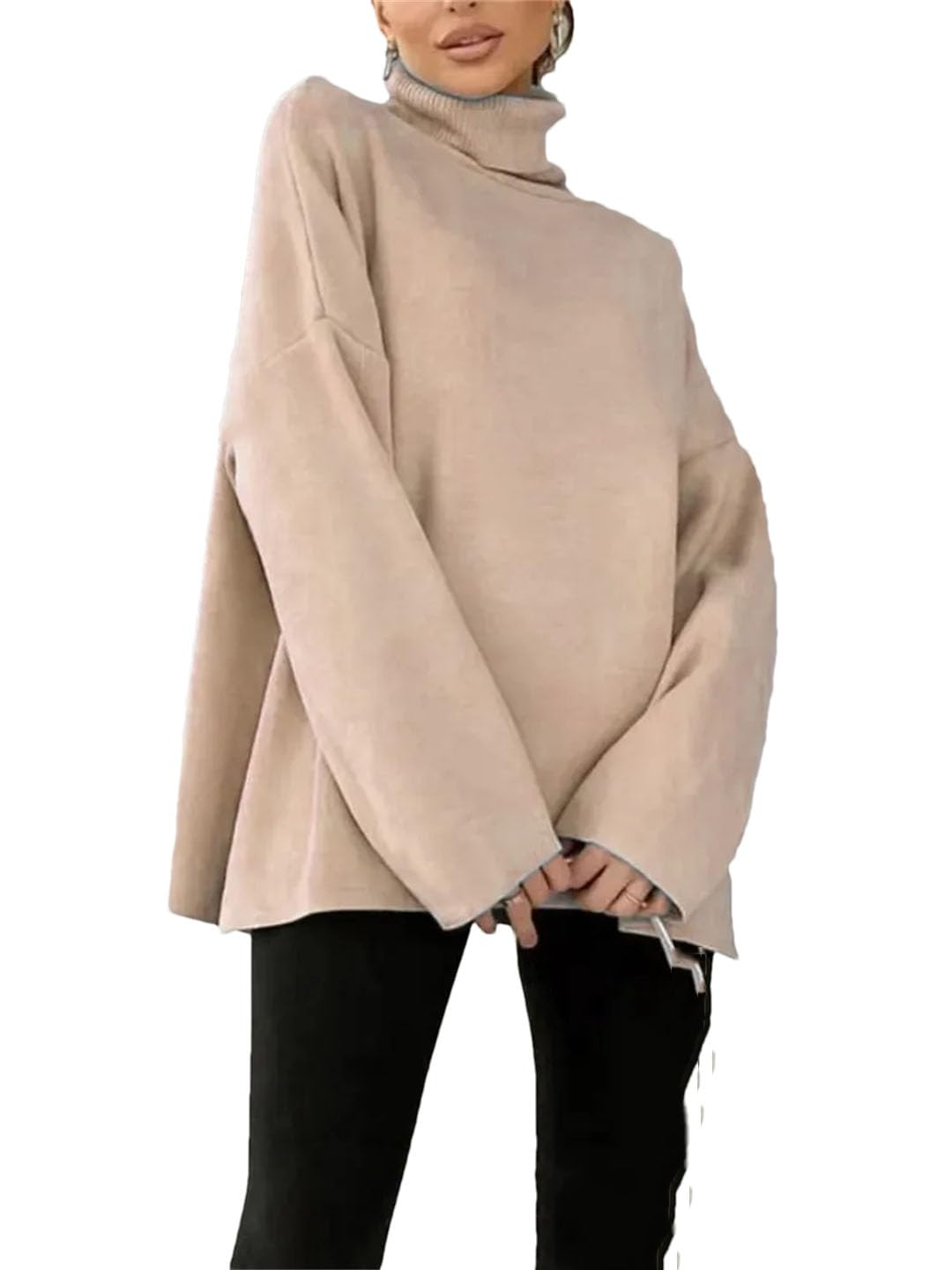 Maglione da donna a collo alto, a maniche lunghe, lavorato a maglia