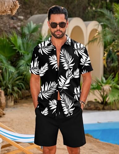 LecGee Men's Hawaiian 2 Piece Shirts and Shorts Set Summer Beach Matching Set Outfits Summer Tracksuit3
