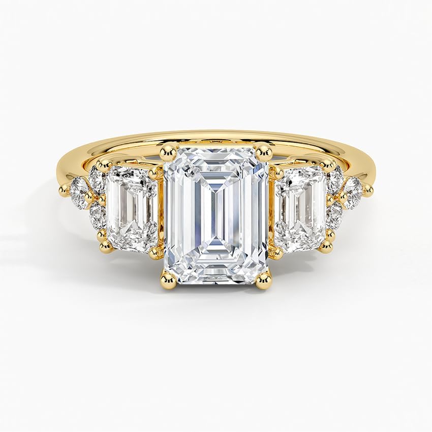 Miniatura 4 de IGI - Anillo de compromiso de diamantes creados en laboratorio de talla esmeralda blanca de 2.50 quilates con acento, dos esmeraldas brillantes y