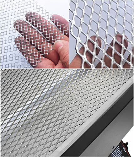 Image of Silver Universal 40 inchx13 inch Car Grill Mesh - Aluminum Alloy Automotive Grille Insert Bumper Rhombic Hole (10x20mm)