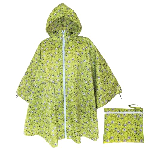 Trenton Gifts Zippered Green Floral Rain Poncho With Take Away Pouch