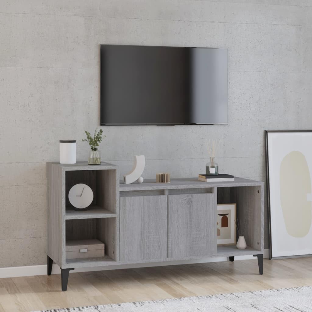 Fengshui Mobile TV grigio Sonoma, 100 x 35 x 55 cm, in legno | Con ante e scomparti, spazio per lettore DVD e console, supporto da parete incluso