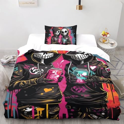 Housse de couette squelette 3D microfibres single pour lit de garçons filles