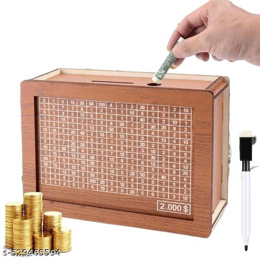 SHRAVAN Enterprise Money Saving Wooden Piggy Bank with Goal Chart | Savings Tracker Board | Home & Office Décor Style_229-image-34