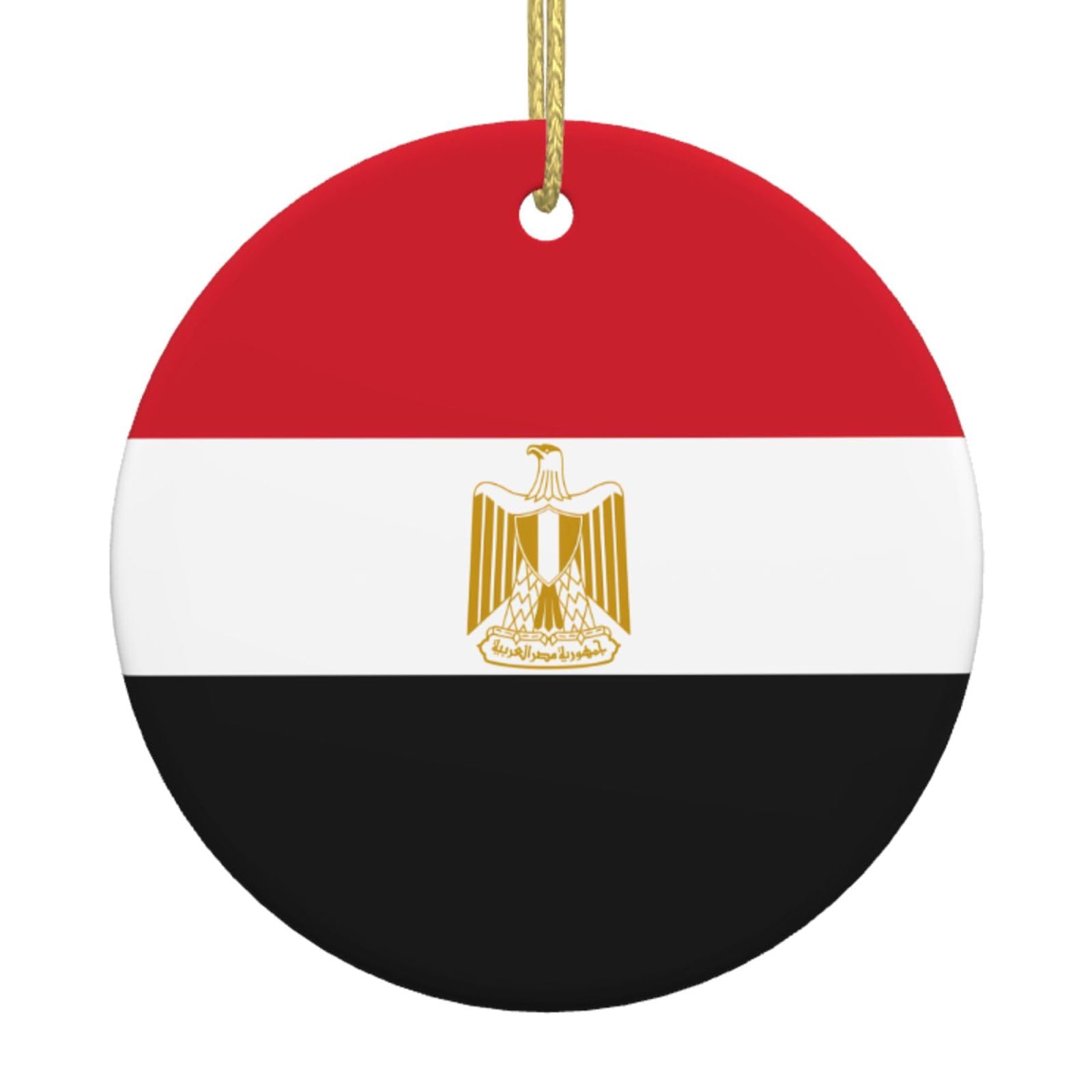 Egyptian Flag Printed Christmas Tree Ceramic Ornaments Holiday Decoration Christmas Unique Pendant for Christmas Party
