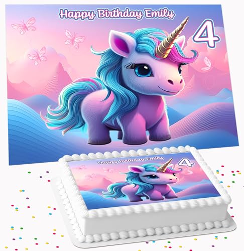 UNICORN PINK BIRTHDAY PARTY PERSONALISED ICING EDIBLE LARGE CAKE TOPPER DECORATION SUITABLE FOR USE ON COSTCO CAKE R2-296