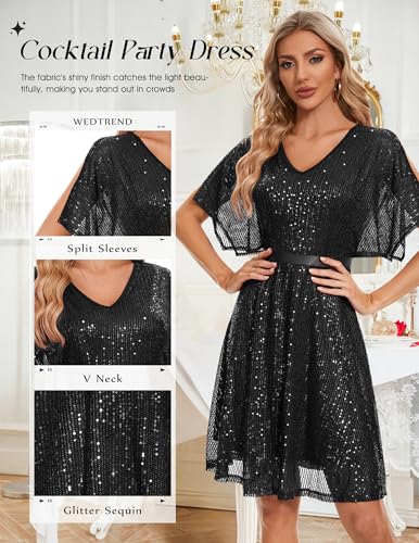 Wedtrend Women's Sparkly Sequin Dress Bat Sleeves Cocktail Dress Glitter Club Dress3