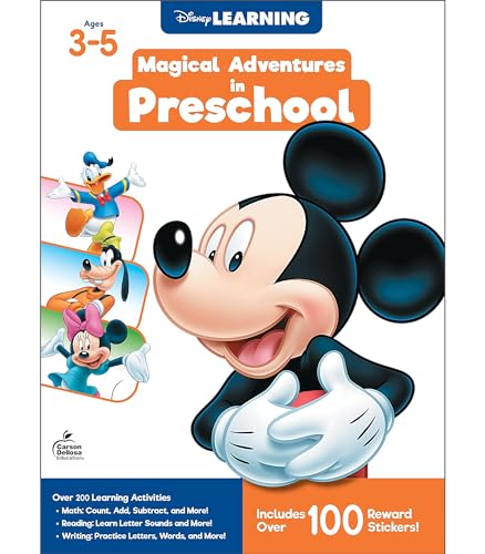 Disney Learning Magical Adventures in Preschool Workbook, PreK Math, Alphabet Letters, Colors & Shapes, Numbers, and Handwriting Practice for Toddlers, Mickey Mouse and Friends Preschool Workbooks