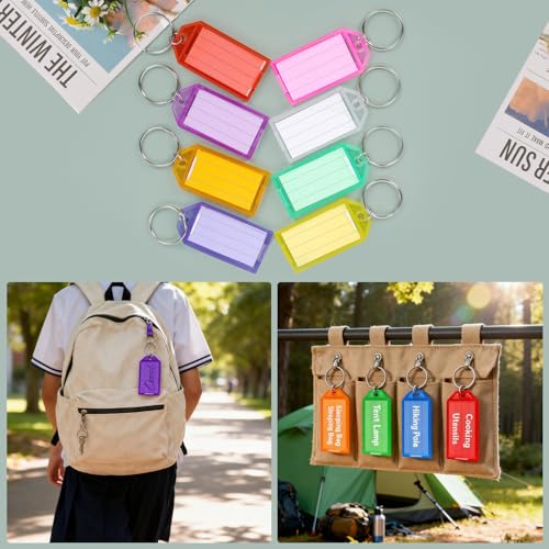 Ailiver Schlüsselanhänger Beschriftbar Schlüsselanhänger zum Beschriften Robust Kunststoff Schlüssel Beschriftung Anhänger Schlüsselschilder mit Split Ring Label Fenster, 8 Farben (10 Stück)