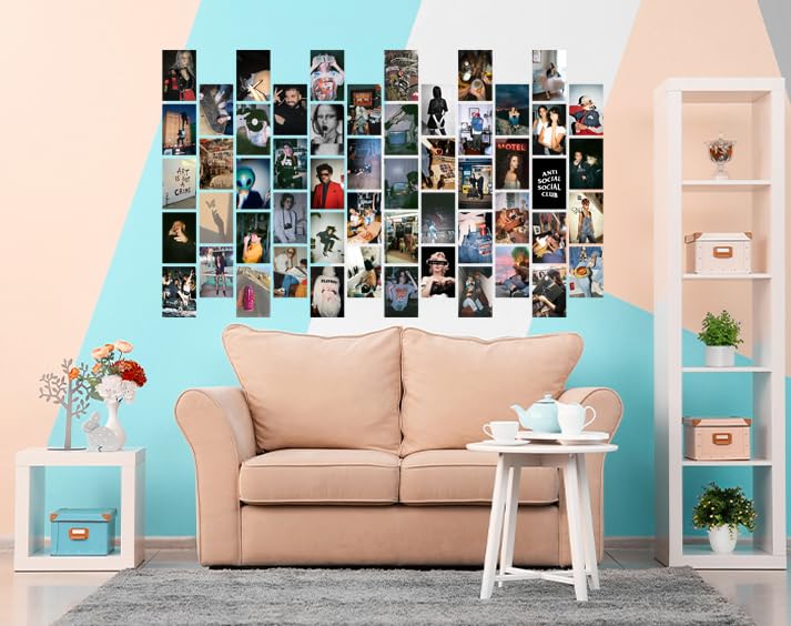 Image of Pack of 54 Grunge Wall Collage Kit Posters - 4 x 6 Inches Wall Decor Poster - Wall Art For Bedroom, Living room, Office - 1 Tissue Tape